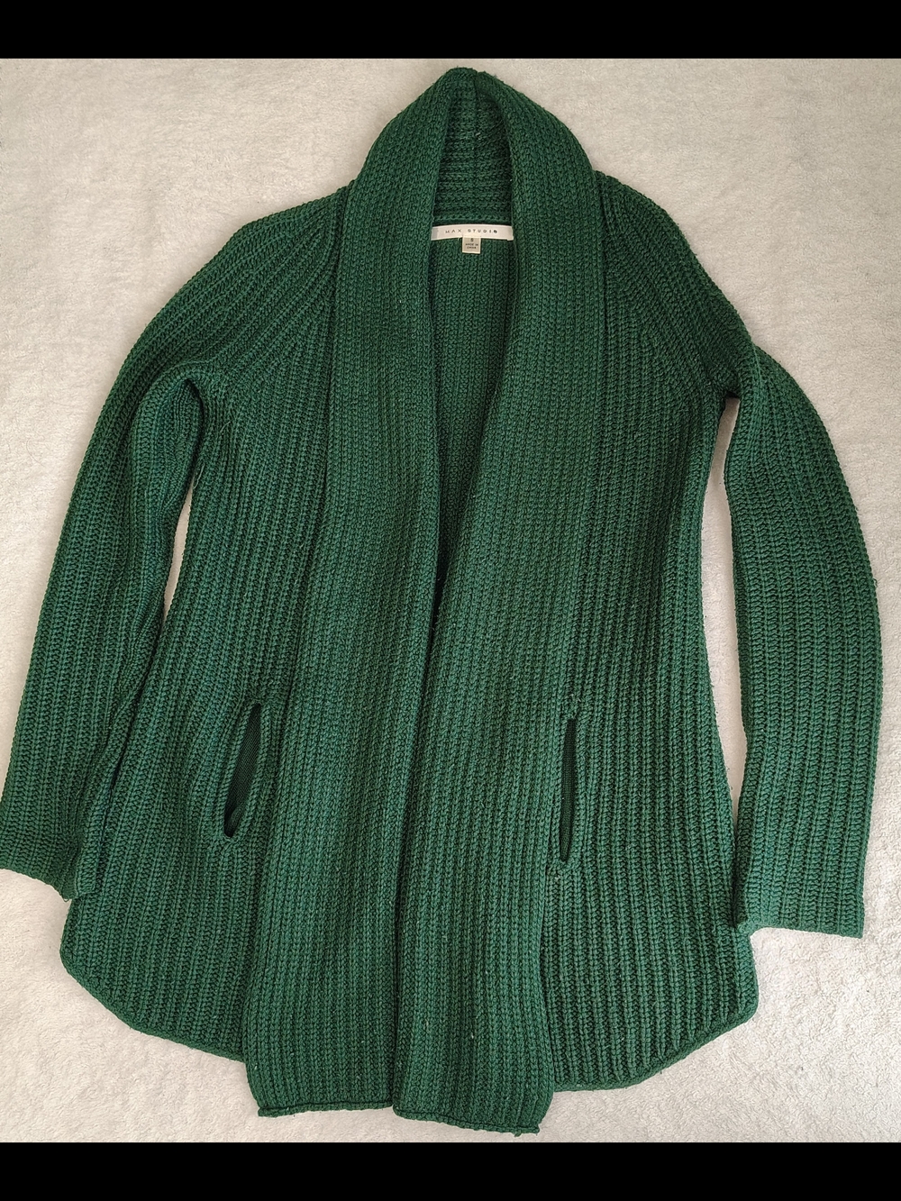 Max Studio Deep Green Ribbed Open-Front Cardigan